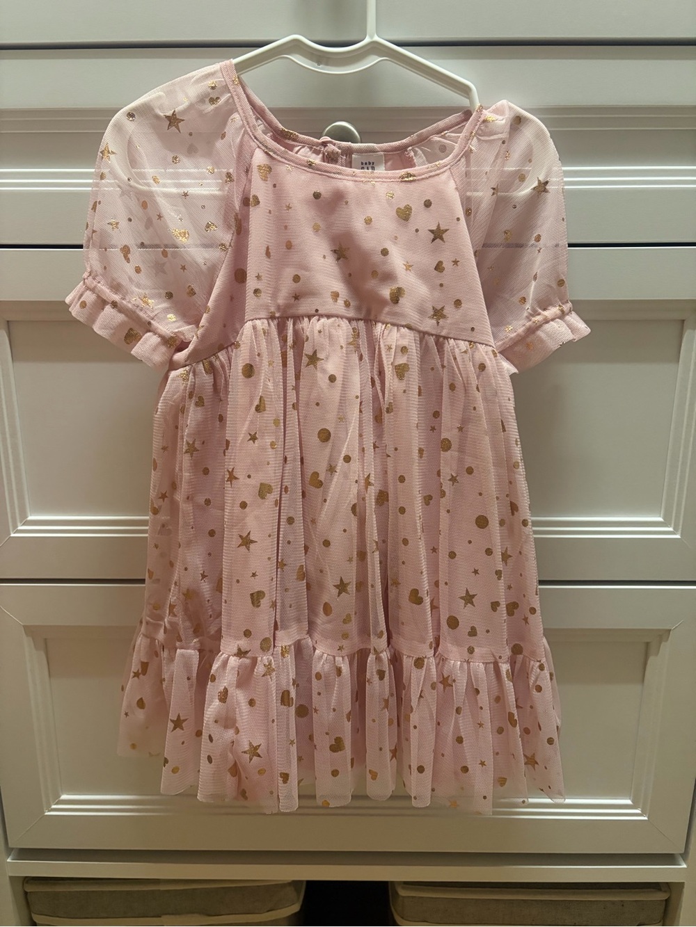 Pink Tulle Dress with Gold Stars & Hearts